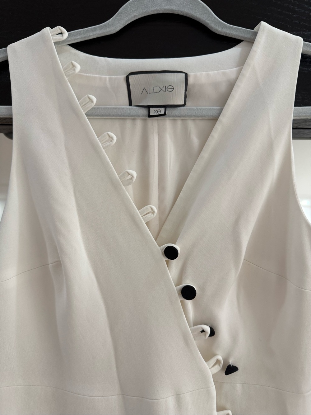 Alexis White Sleeveless V-Neck Midi Dress with Black Buttons - Picture 5 of 8